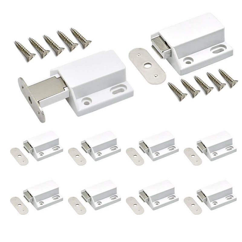 Renashed 10 Pack Magnetic Push Latch Catch Push to Open Latch Pressure Touch Release Cabinet Catch for Doors Drawers Release Latch Kitchen Drawer Push Catch Pop Out Latch (White) - Image 1